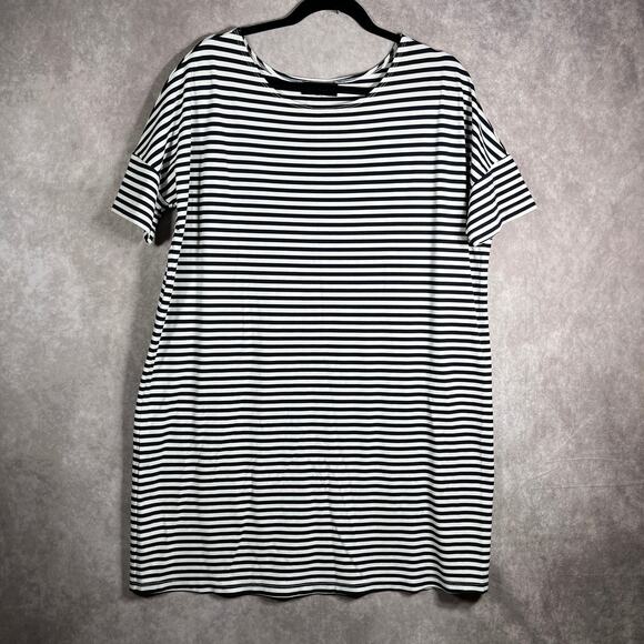 Hatch Maternity Dress Size 1 Blue White Striped Knee Length Short Sleeve Stretch - Picture 1 of 8